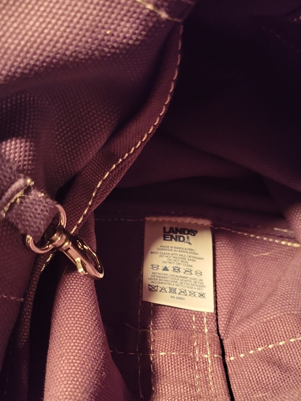 Lands' End Purple Canvas Tote with Contrast Straps - Picture 8 of 8